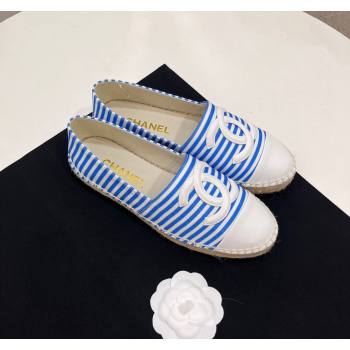 Chanel Coco Beach Stripes Printed Fabric Espadrilles Flat Sky Blue 2024 (SS-2407230012)