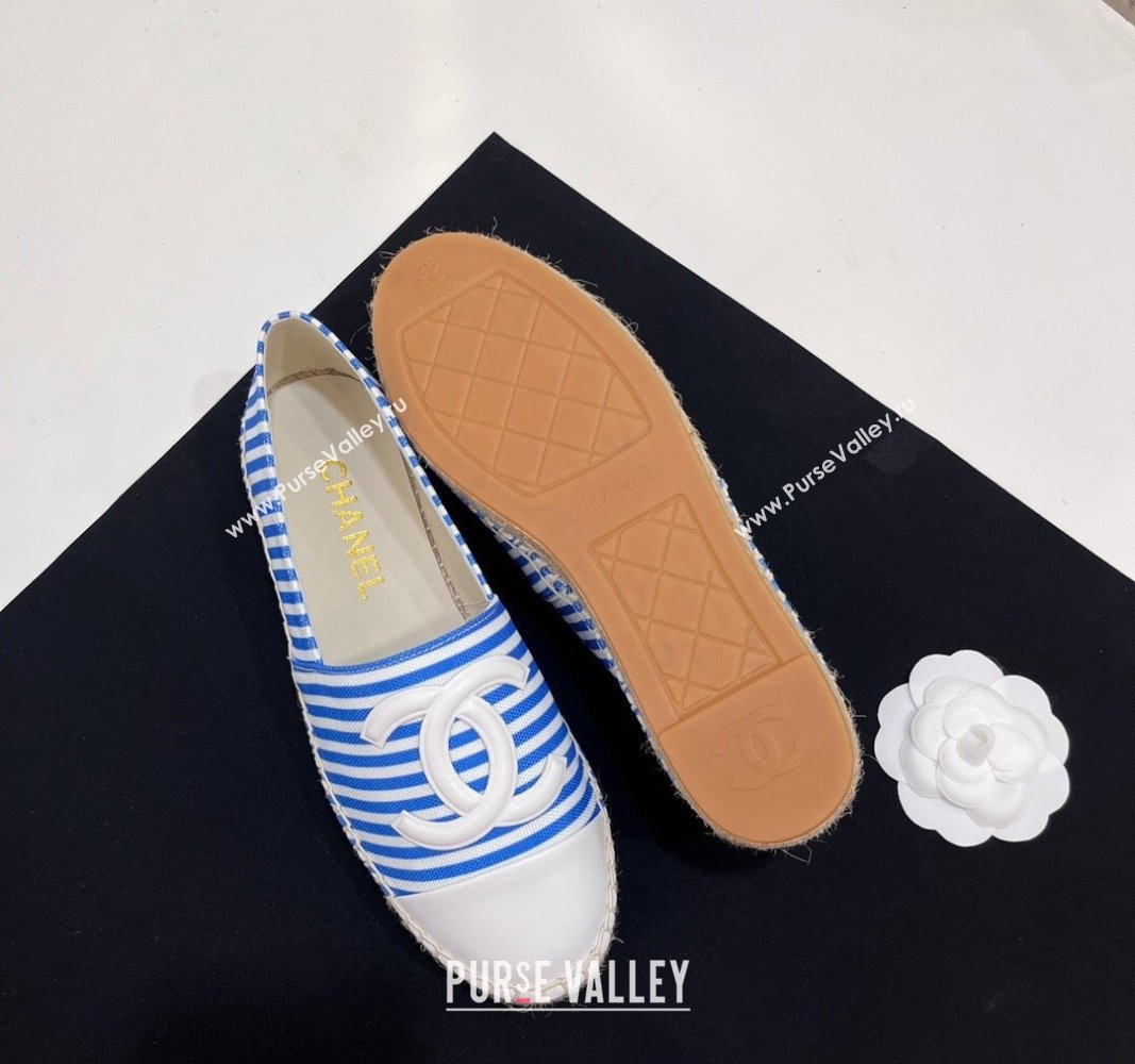 Chanel Coco Beach Stripes Printed Fabric Espadrilles Flat Sky Blue 2024 (SS-2407230012)