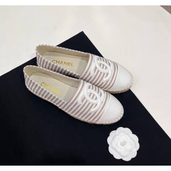 Chanel Coco Beach Stripes Printed Fabric Espadrilles Flat Beige 2024 (SS-2407230013)