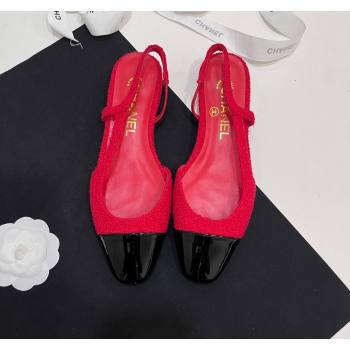 Chanel Tweed Patent Calfskin Slingbacks Flats Red 2024 G31319 (KL-2407230019)