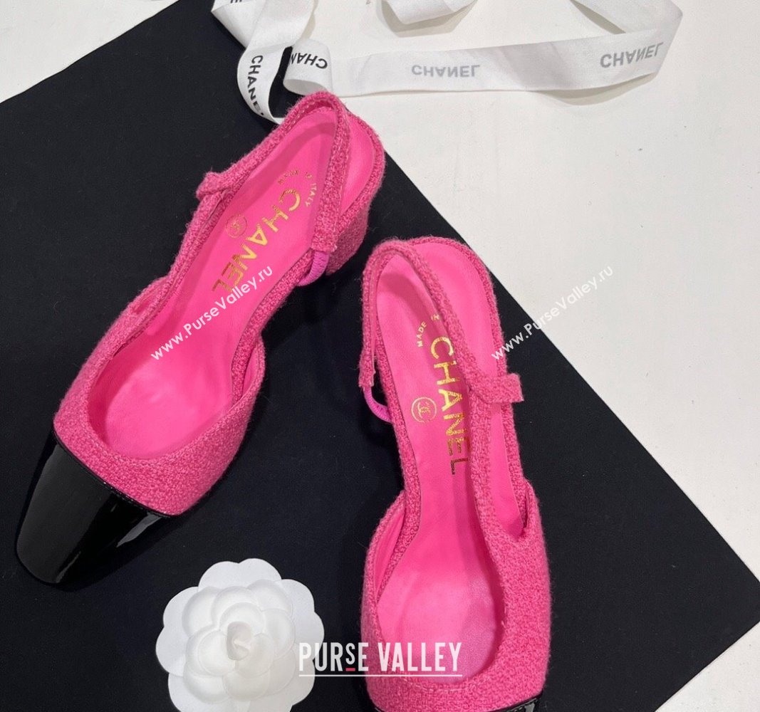 Chanel Tweed Patent Calfskin Slingbacks Pumps 6.5cm Pink 2024 G31318 (KL-2407230025)