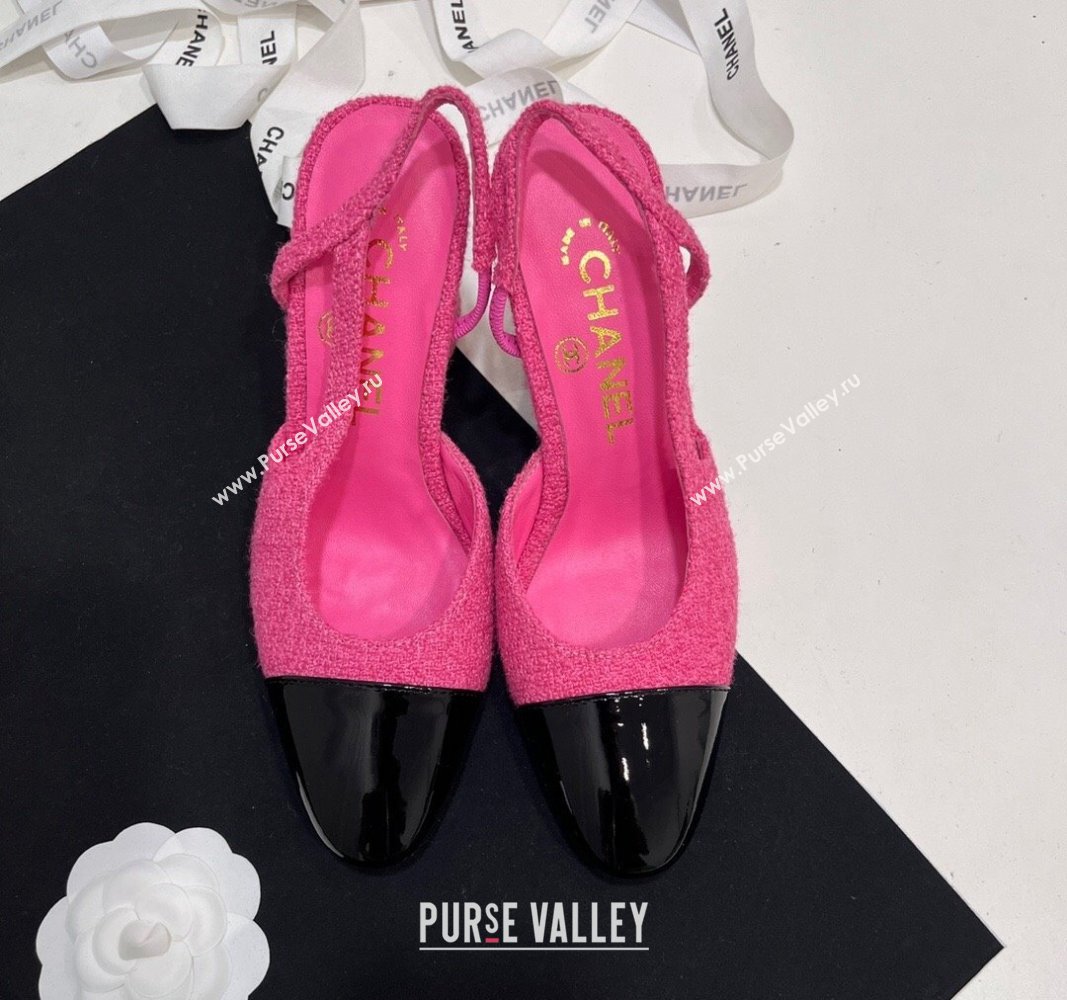 Chanel Tweed Patent Calfskin Slingbacks Pumps 9.5cm Pink 2024 G45509 (KL-2407230029)