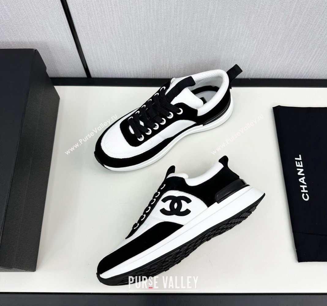 Chanel Fabric Suede Sneakers White/Black 2024 072305 (KL-2407230043)