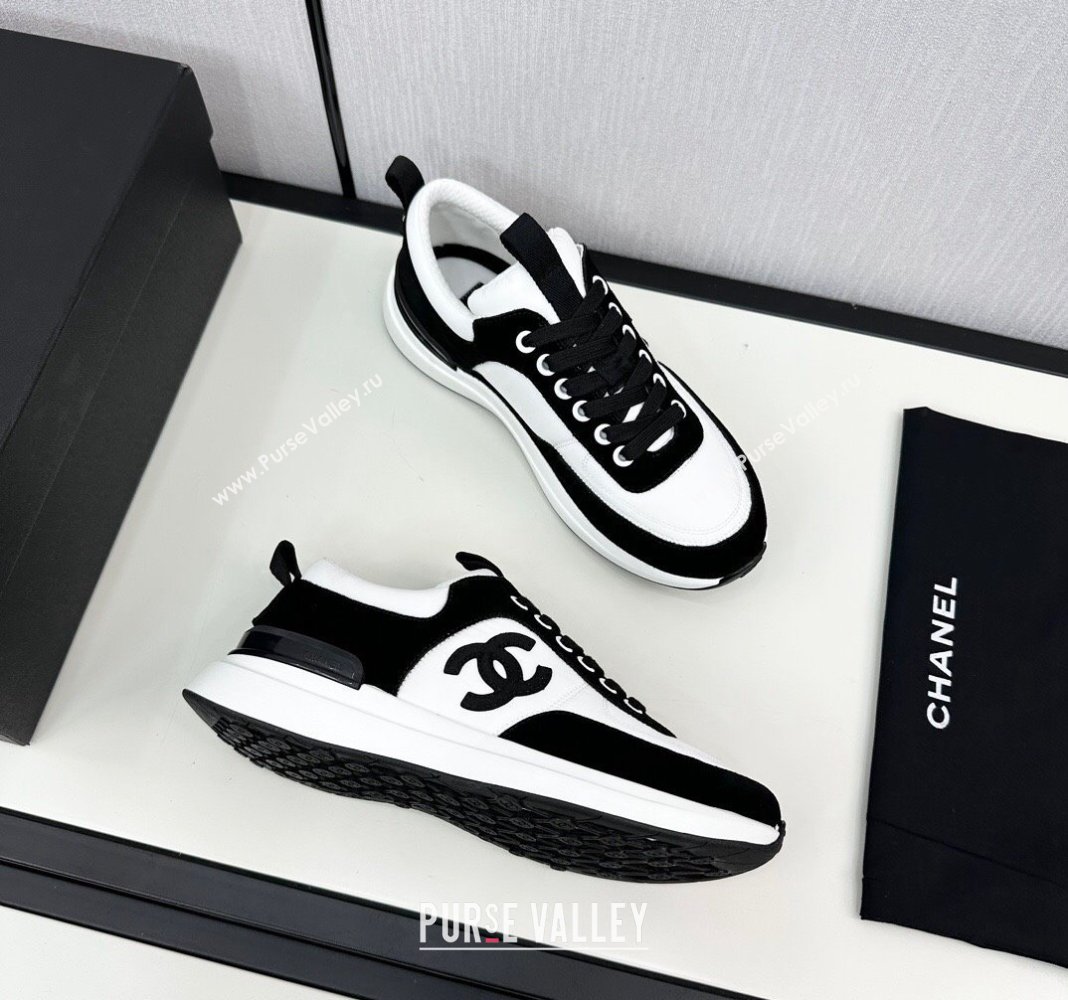 Chanel Fabric Suede Sneakers White/Black 2024 072305 (KL-2407230043)