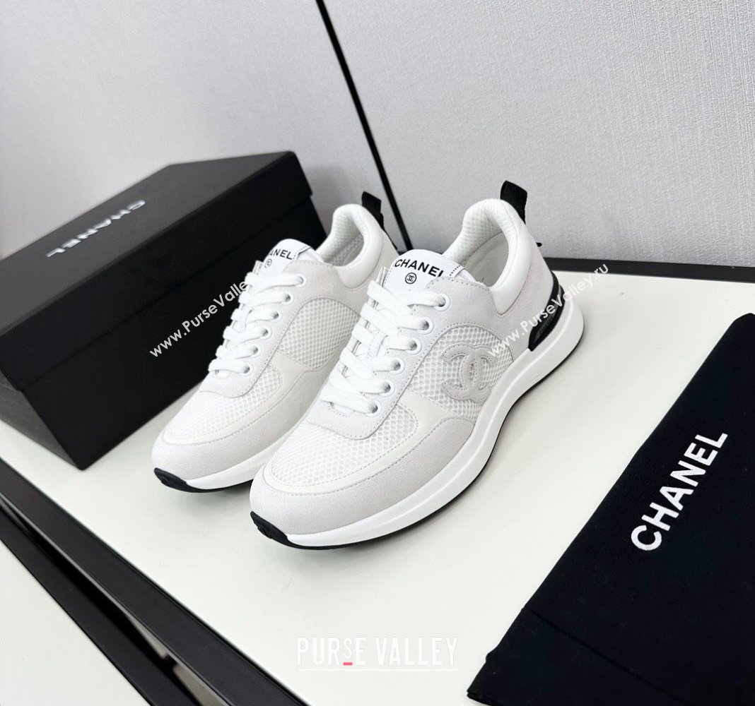 Chanel Mesh Suede Sneakers White2 2024 072305 (KL-2407230050)