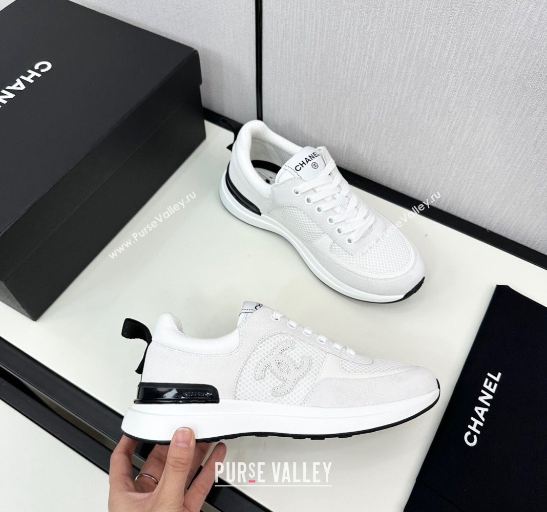 Chanel Mesh Suede Sneakers White2 2024 072305 (KL-2407230050)