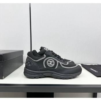 Chanel Fabric Leather Sneakers with Stitching Black 2024 072306 (KL-2407230056)