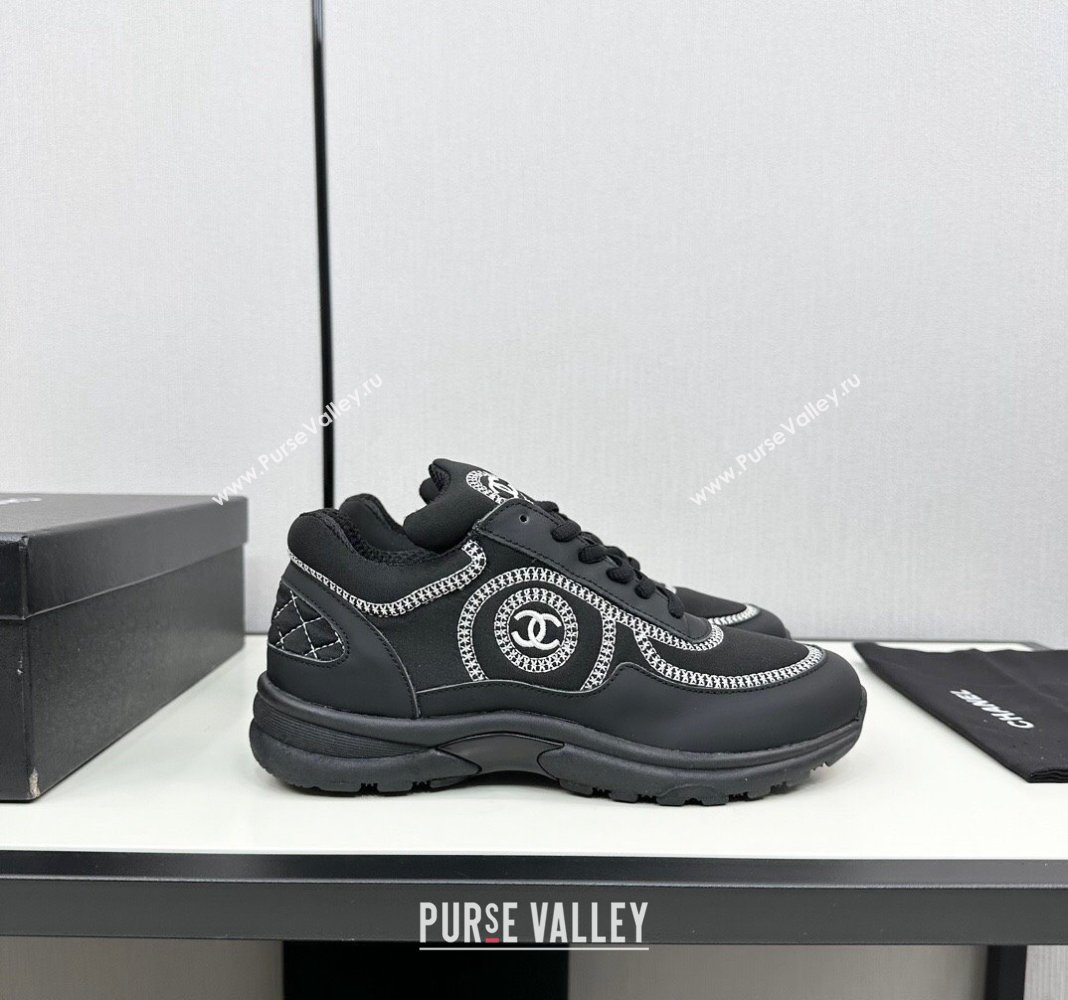 Chanel Fabric Leather Sneakers with Stitching Black 2024 072306 (KL-2407230056)