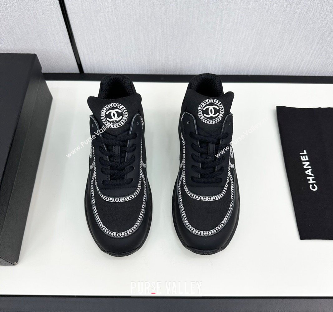 Chanel Fabric Leather Sneakers with Stitching Black 2024 072306 (KL-2407230056)