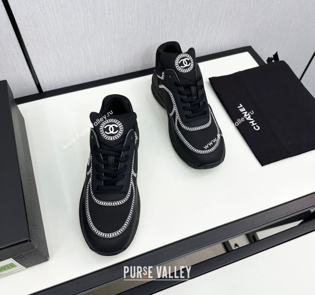 Chanel Fabric Leather Sneakers with Stitching Black 2024 072306 (KL-2407230056)