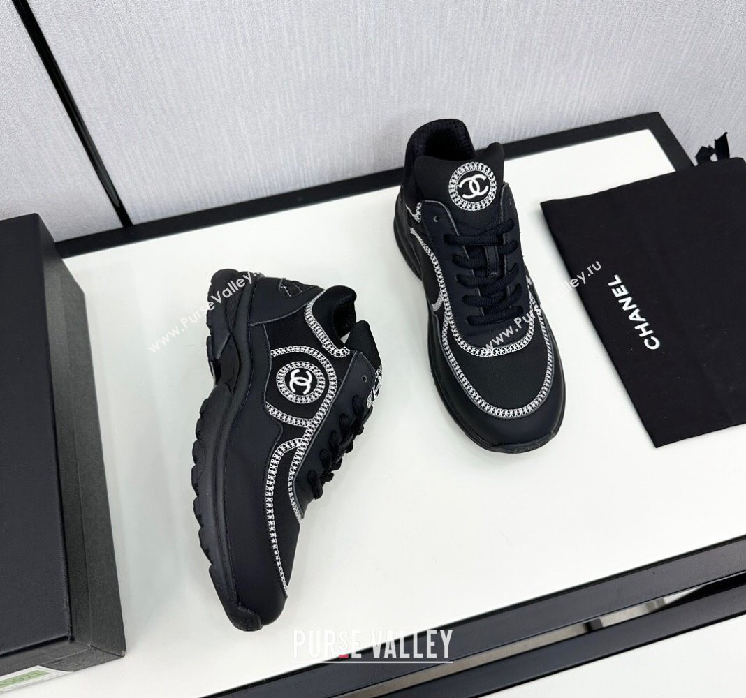 Chanel Fabric Leather Sneakers with Stitching Black 2024 072306 (KL-2407230056)