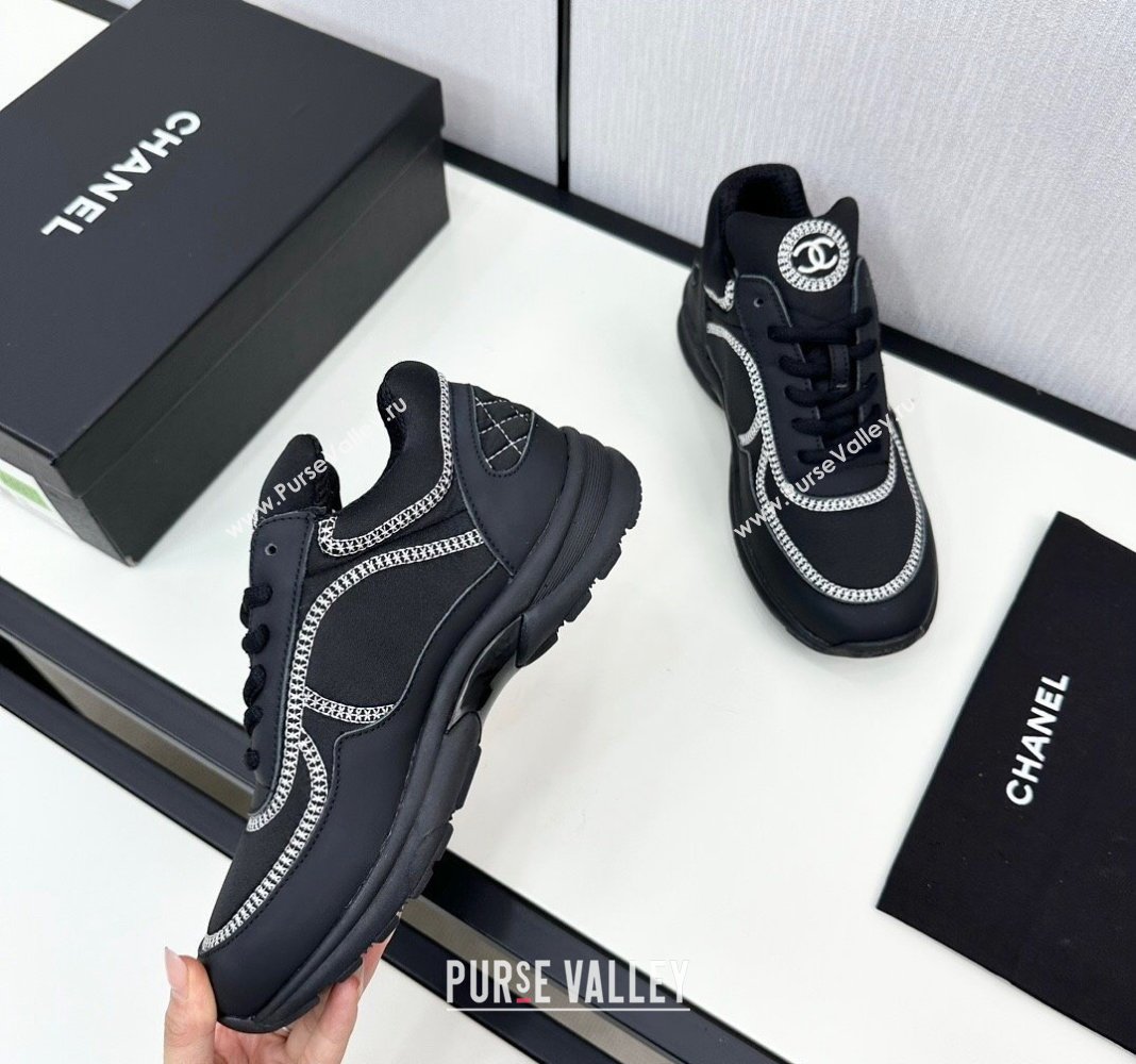 Chanel Fabric Leather Sneakers with Stitching Black 2024 072306 (KL-2407230056)