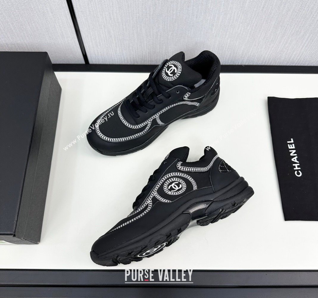 Chanel Fabric Leather Sneakers with Stitching Black 2024 072306 (KL-2407230056)