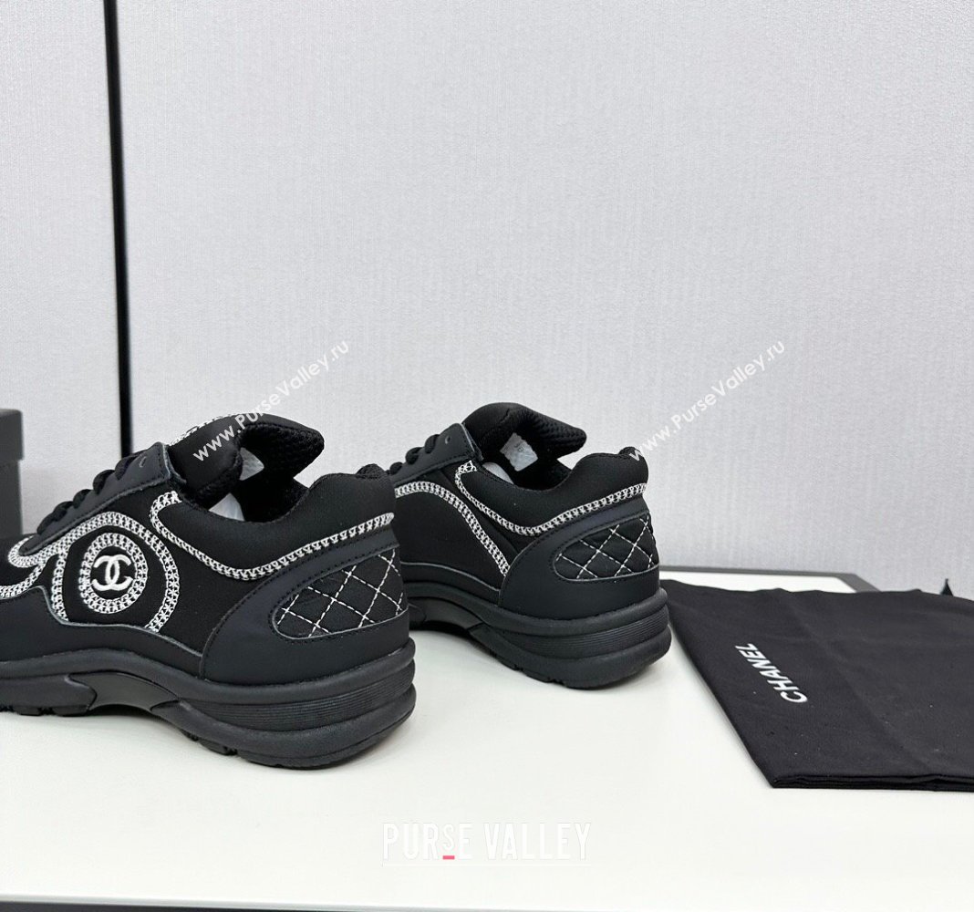 Chanel Fabric Leather Sneakers with Stitching Black 2024 072306 (KL-2407230056)