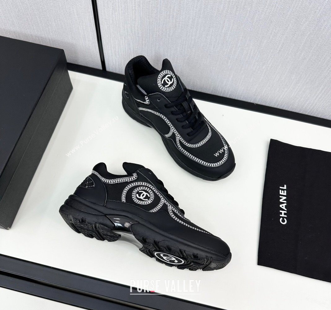 Chanel Fabric Leather Sneakers with Stitching Black 2024 072306 (KL-2407230056)