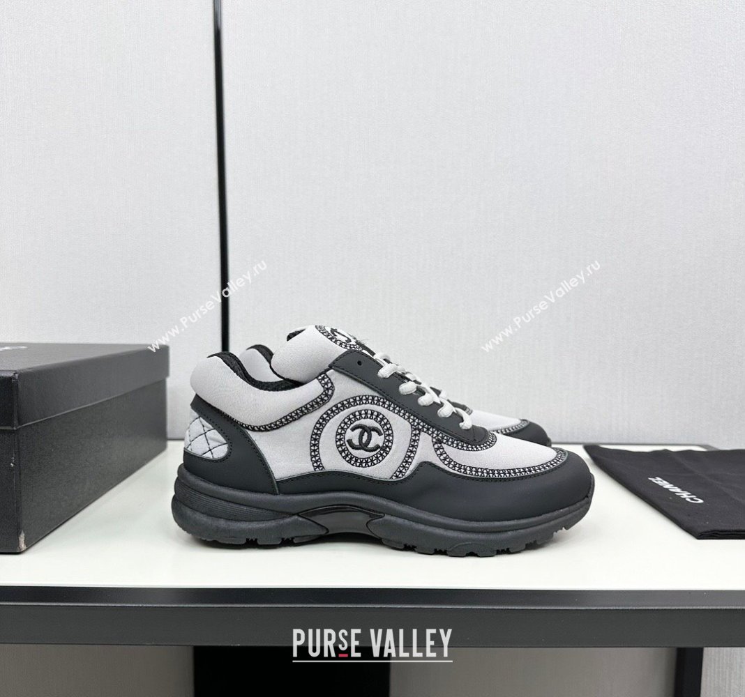 Chanel Fabric Leather Sneakers with Stitching Grey 2024 072306 (KL-2407230057)