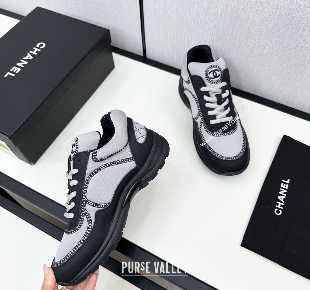 Chanel Fabric Leather Sneakers with Stitching Grey 2024 072306 (KL-2407230057)