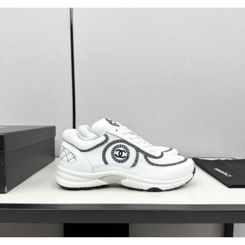 Chanel Fabric Leather Sneakers with Stitching White 2024 072306 (KL-2407230058)