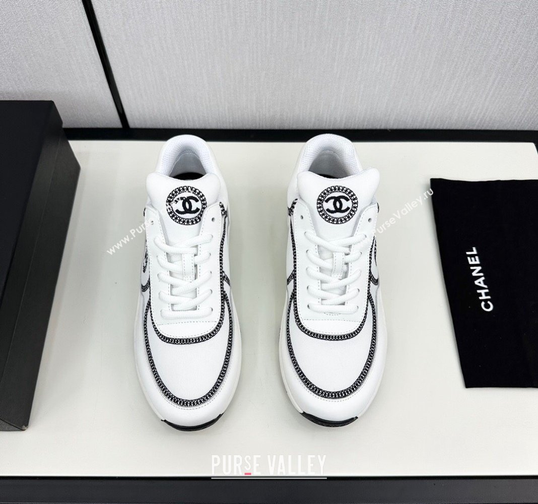Chanel Fabric Leather Sneakers with Stitching White 2024 072306 (KL-2407230058)