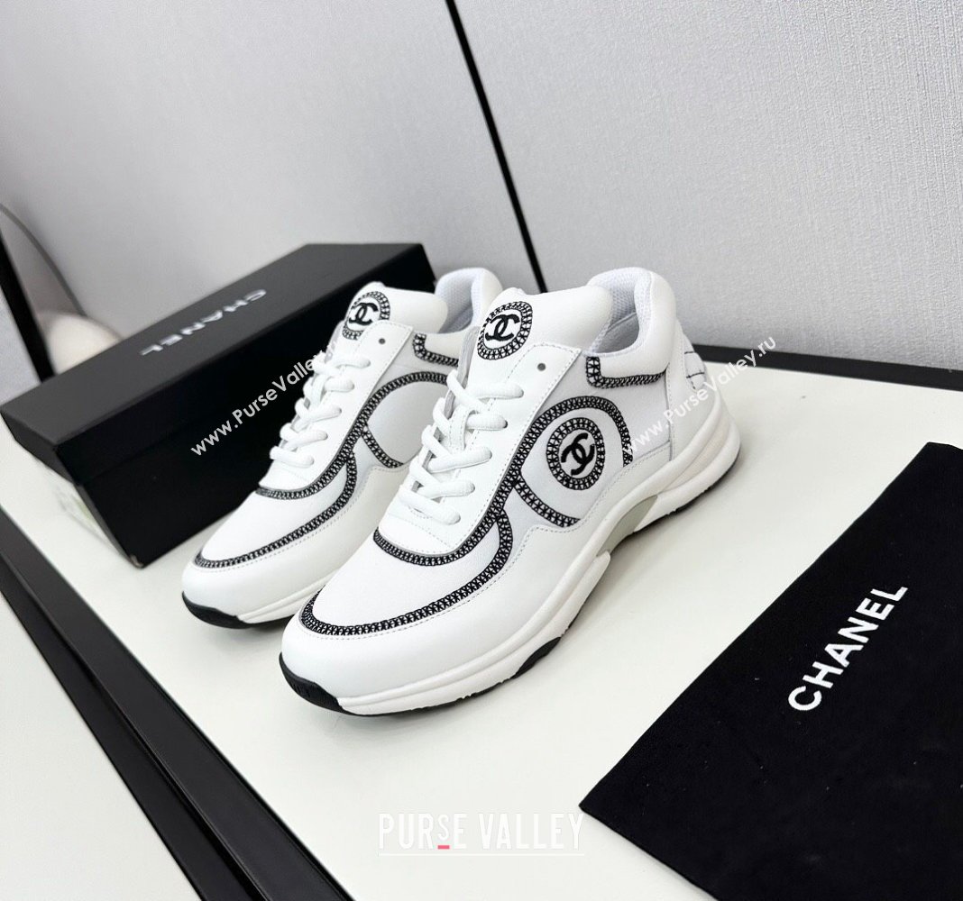 Chanel Fabric Leather Sneakers with Stitching White 2024 072306 (KL-2407230058)