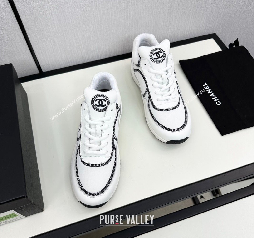 Chanel Fabric Leather Sneakers with Stitching White 2024 072306 (KL-2407230058)