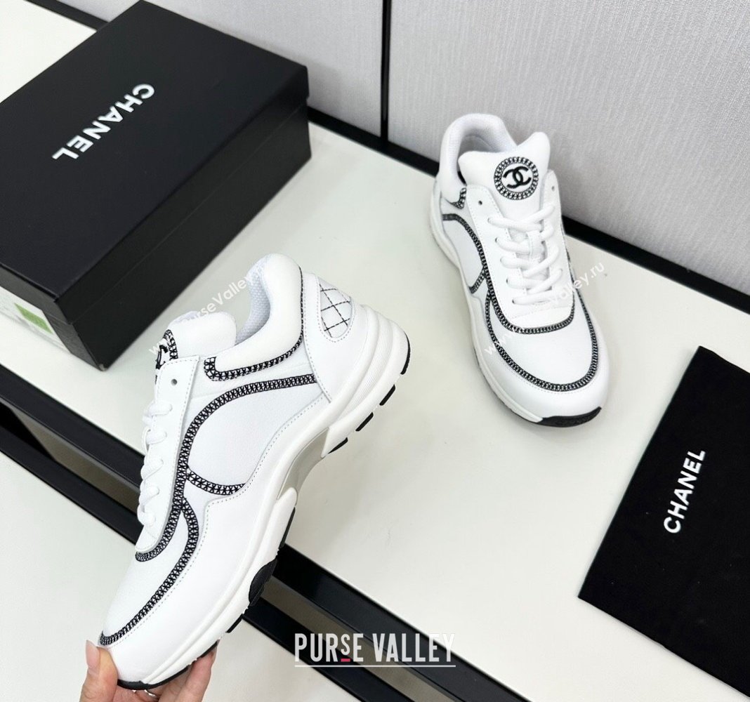 Chanel Fabric Leather Sneakers with Stitching White 2024 072306 (KL-2407230058)