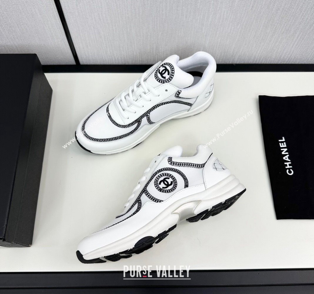 Chanel Fabric Leather Sneakers with Stitching White 2024 072306 (KL-2407230058)