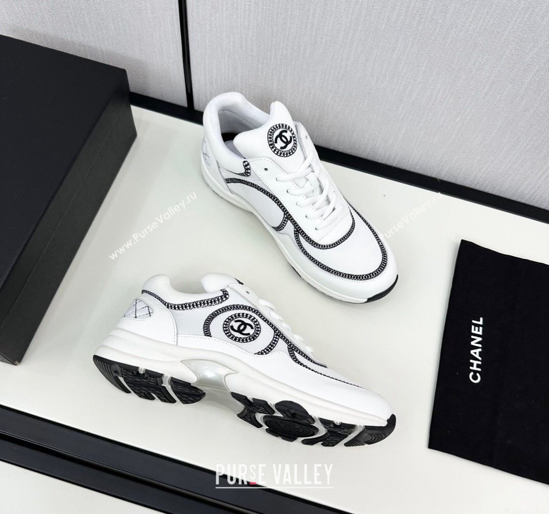 Chanel Fabric Leather Sneakers with Stitching White 2024 072306 (KL-2407230058)