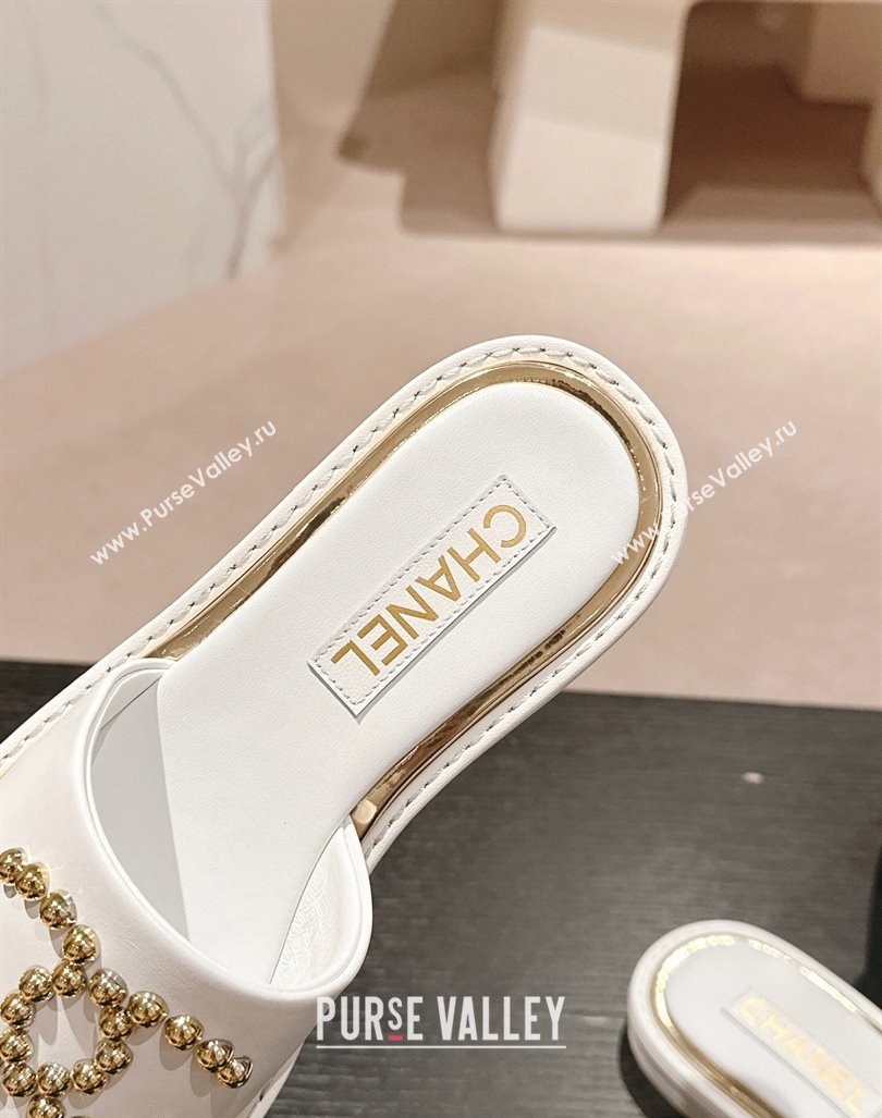 Chanel Calfskin Flat Slides Sandal with Stud CC White 2024 072207 (MD-240722047)