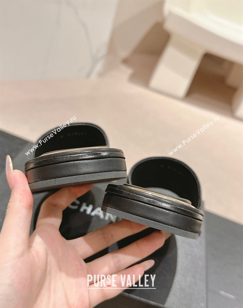 Chanel Calfskin Flat Slides Sandal with Stud CC Black 2024 072207 (MD-240722049)