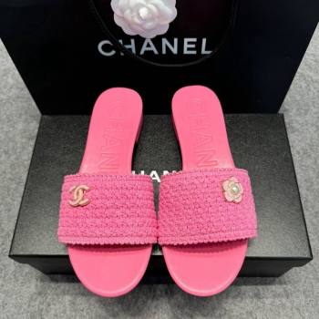 Chanel Knit Flat Slides Sandal with Logo Pink 2024 072208 (MD-240722050)