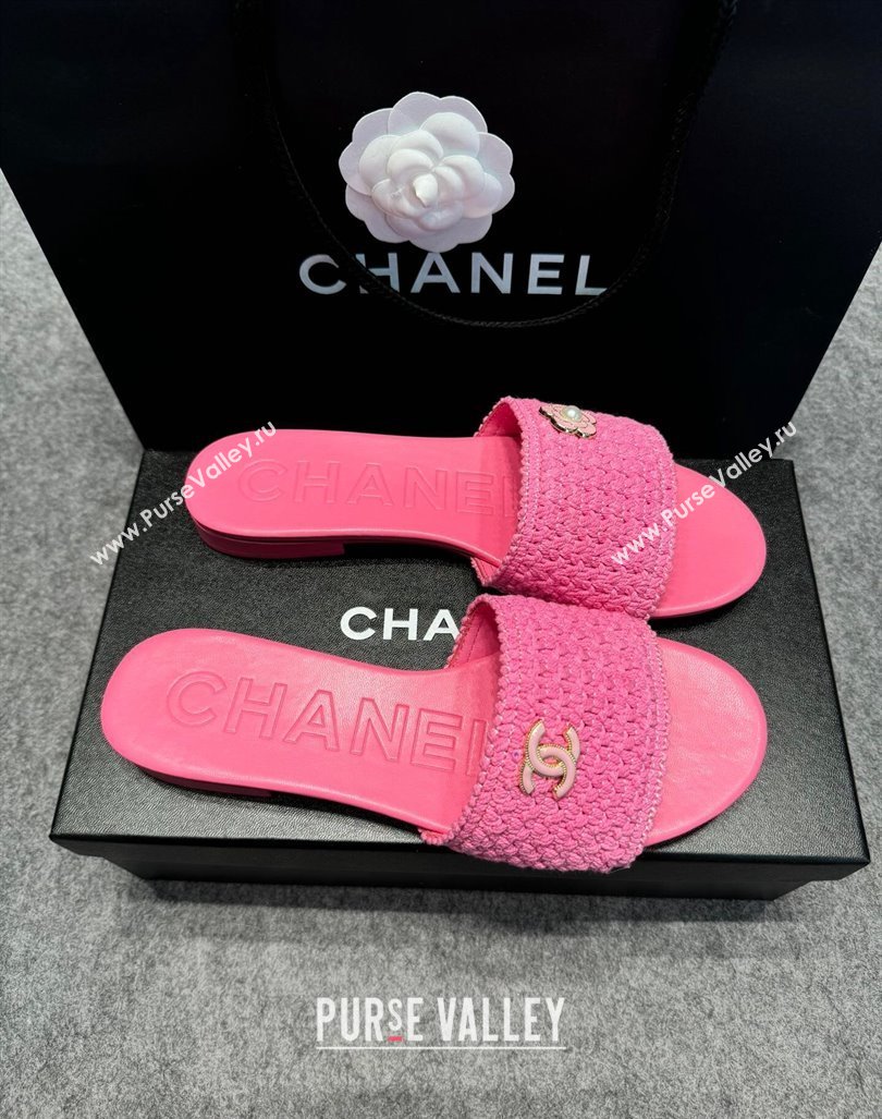 Chanel Knit Flat Slides Sandal with Logo Pink 2024 072208 (MD-240722050)