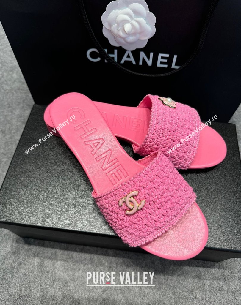 Chanel Knit Flat Slides Sandal with Logo Pink 2024 072208 (MD-240722050)