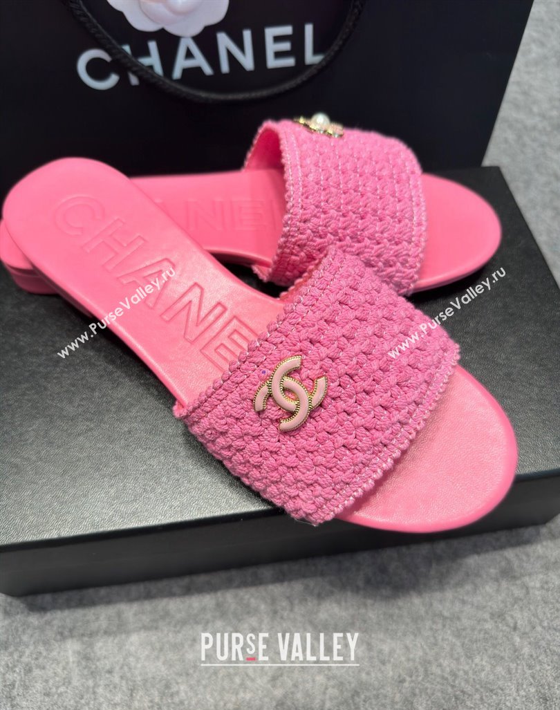 Chanel Knit Flat Slides Sandal with Logo Pink 2024 072208 (MD-240722050)