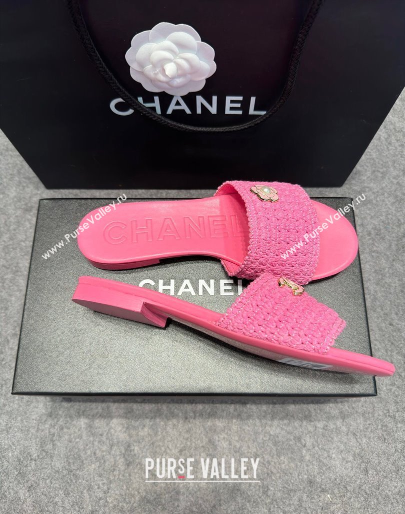 Chanel Knit Flat Slides Sandal with Logo Pink 2024 072208 (MD-240722050)