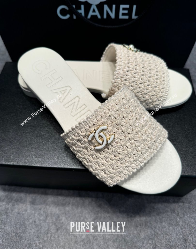 Chanel Knit Flat Slides Sandal with Logo Beige 2024 072208 (MD-240722051)