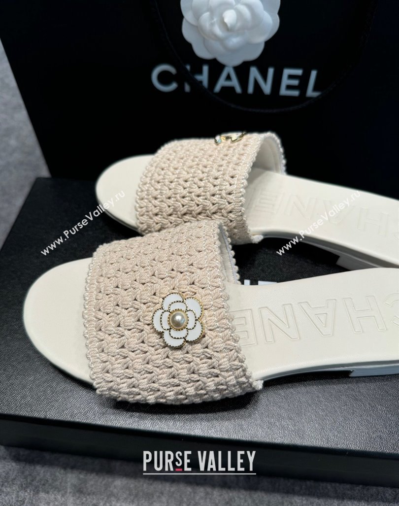 Chanel Knit Flat Slides Sandal with Logo Beige 2024 072208 (MD-240722051)