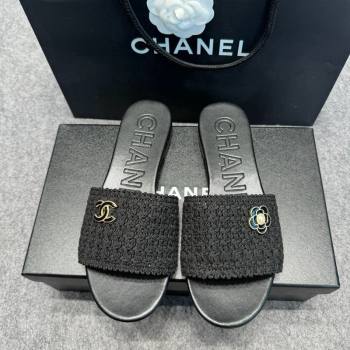 Chanel Knit Flat Slides Sandal with Logo Black 2024 072208 (MD-240722052)