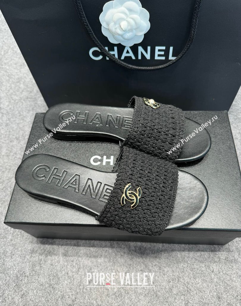 Chanel Knit Flat Slides Sandal with Logo Black 2024 072208 (MD-240722052)