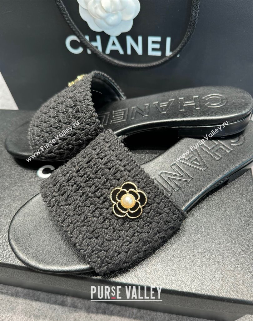 Chanel Knit Flat Slides Sandal with Logo Black 2024 072208 (MD-240722052)