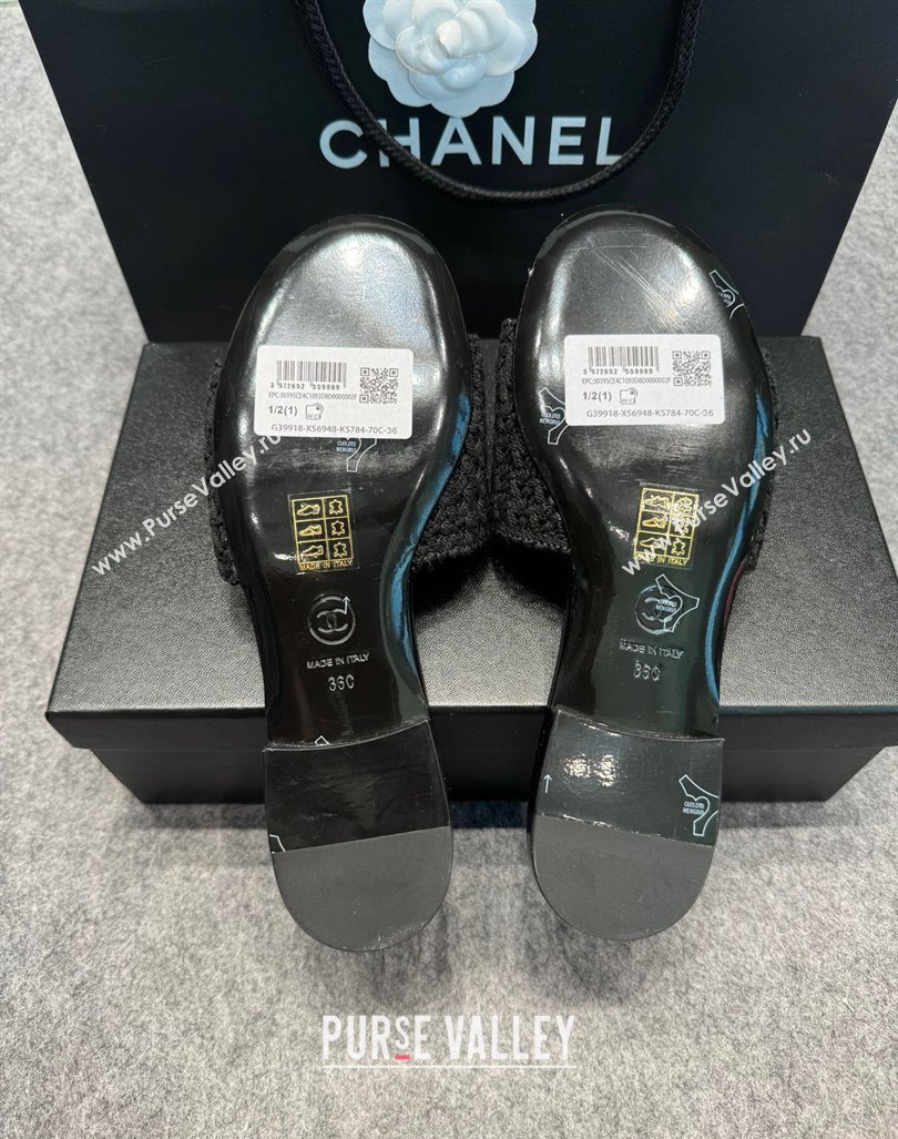 Chanel Knit Flat Slides Sandal with Logo Black 2024 072208 (MD-240722052)