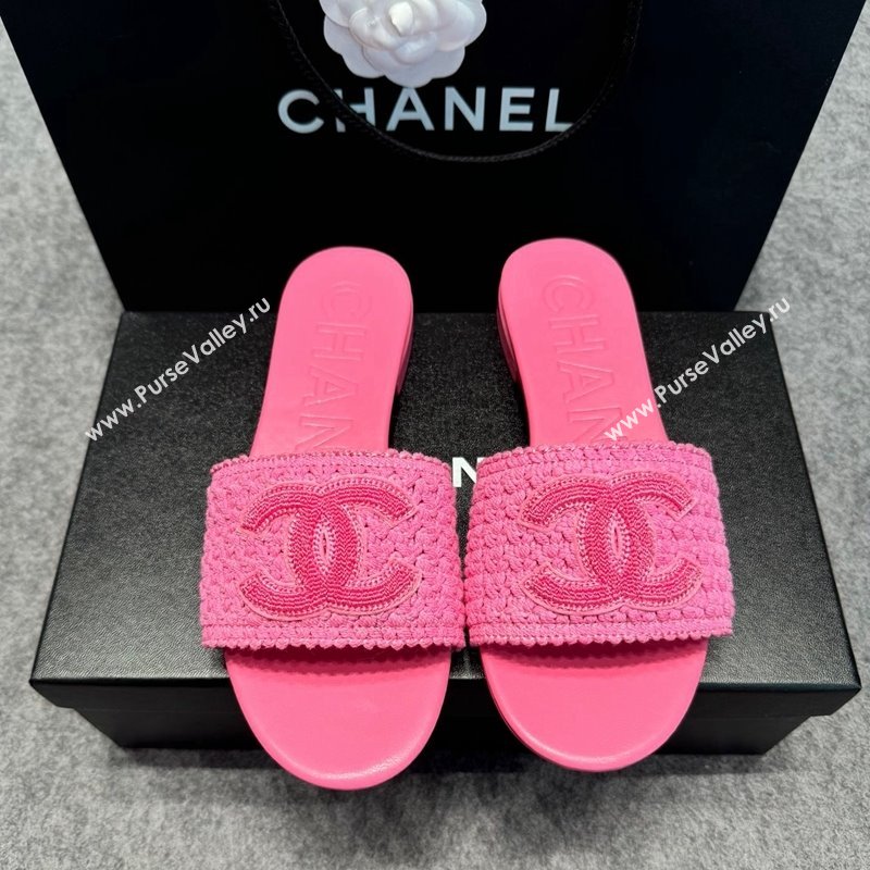 Chanel Knit Flat Slides Sandal with CC Pink 2024 072208 (MD-240722053)