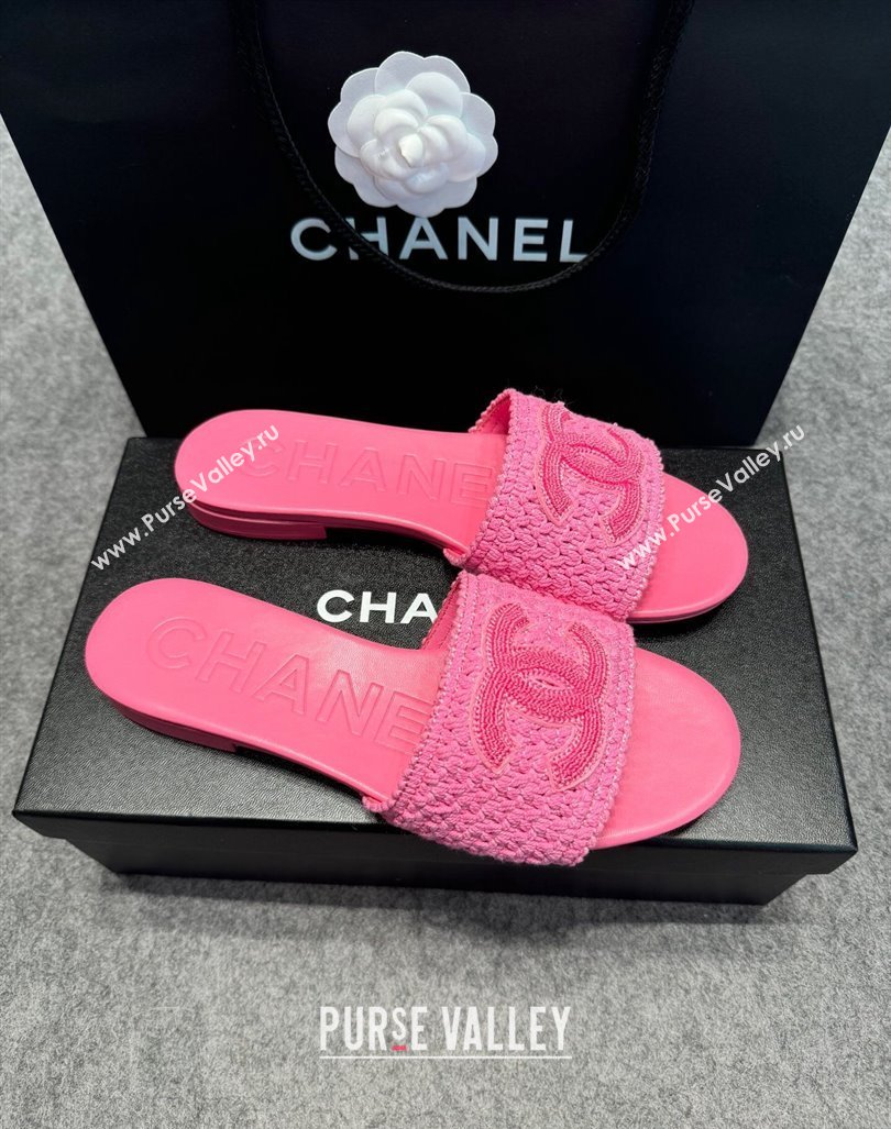 Chanel Knit Flat Slides Sandal with CC Pink 2024 072208 (MD-240722053)