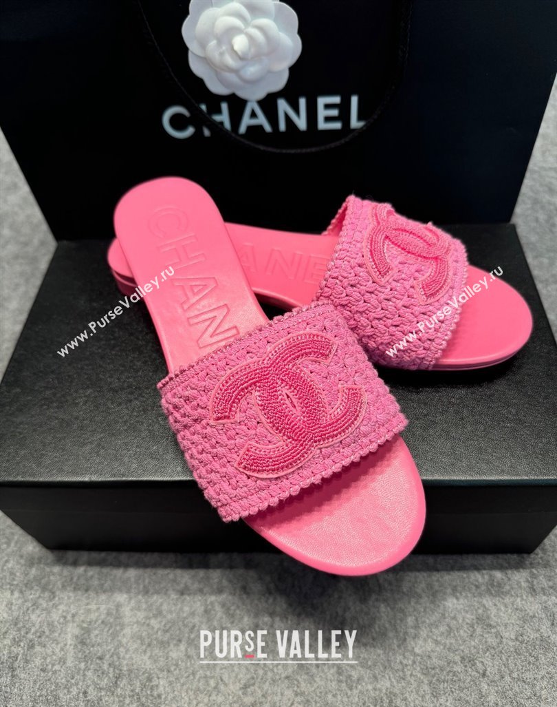 Chanel Knit Flat Slides Sandal with CC Pink 2024 072208 (MD-240722053)