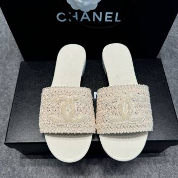 Chanel Knit Flat Slides Sandal with CC Beige 2024 072208 (MD-240722054)