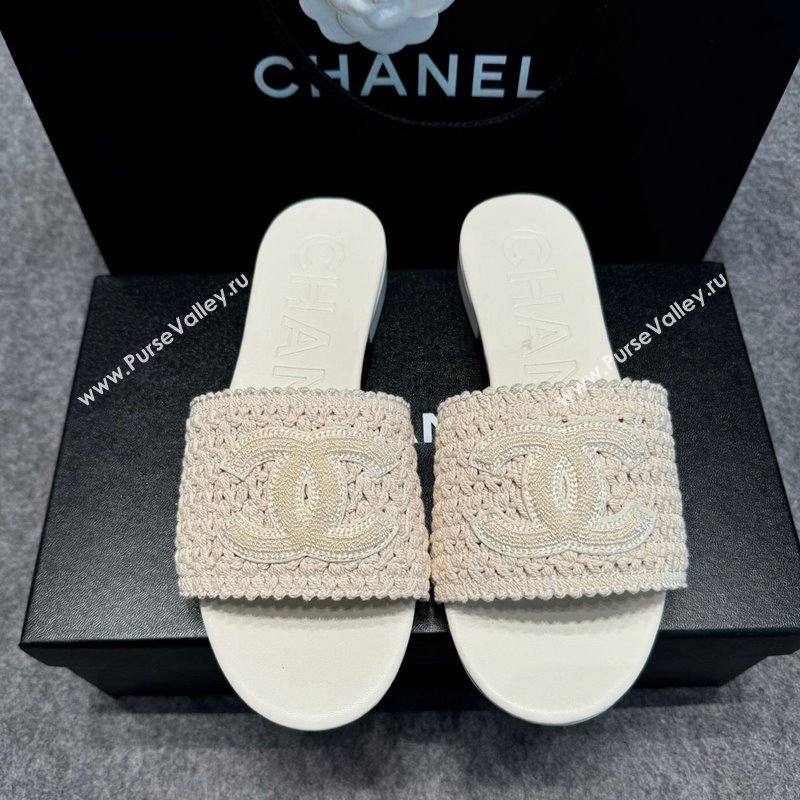 Chanel Knit Flat Slides Sandal with CC Beige 2024 072208 (MD-240722054)