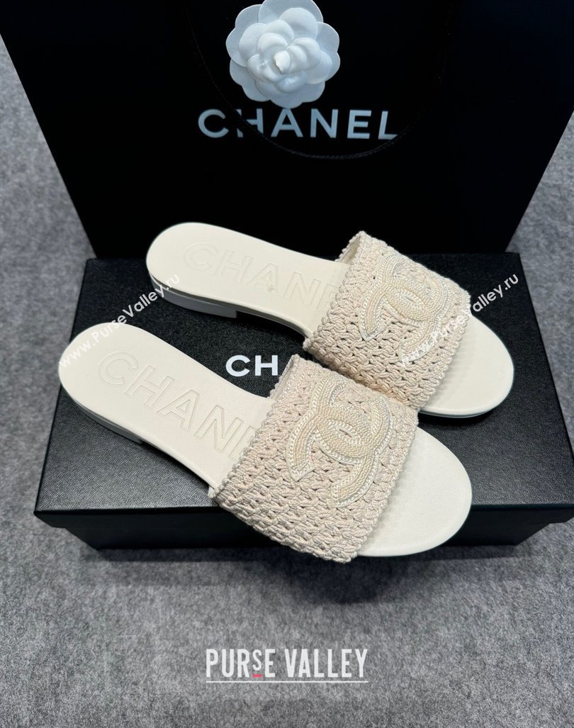 Chanel Knit Flat Slides Sandal with CC Beige 2024 072208 (MD-240722054)