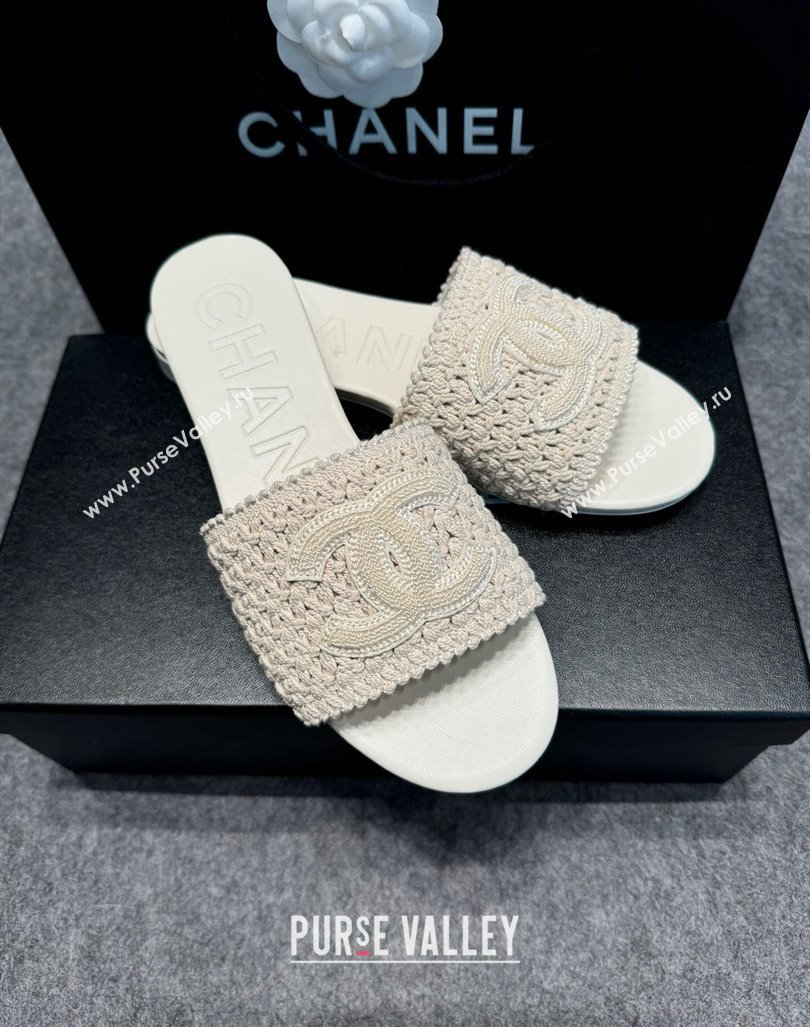 Chanel Knit Flat Slides Sandal with CC Beige 2024 072208 (MD-240722054)