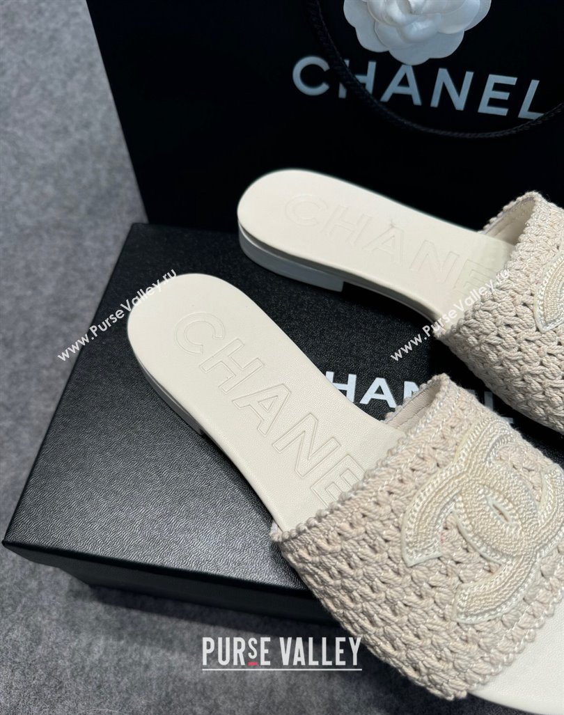 Chanel Knit Flat Slides Sandal with CC Beige 2024 072208 (MD-240722054)