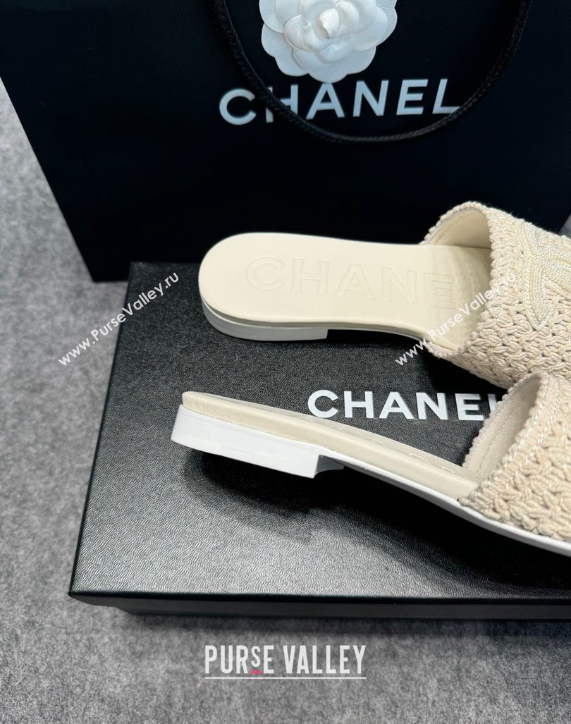 Chanel Knit Flat Slides Sandal with CC Beige 2024 072208 (MD-240722054)